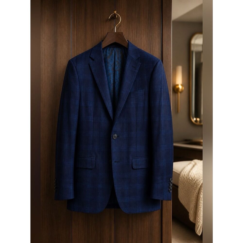 Milano Collection Luxury Blue Plaid Sport Coat